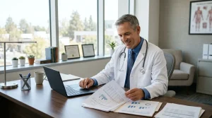 Médico analisando planejamento tributário avaliando se Simples Nacional híbrido para médicos vale a pena em 2027.